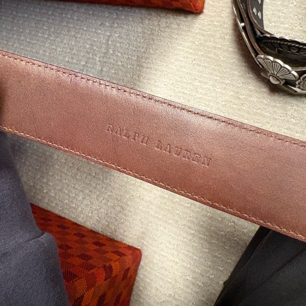 Ralph Lauren Brown Leather Belt with Embellished Horseshoe Buckle - Picture 4 of 4